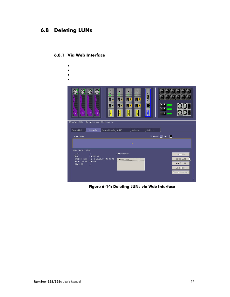 8 deleting luns | Texas Memory Systems RamSan-325/325c User Manual | Page 83 / 121