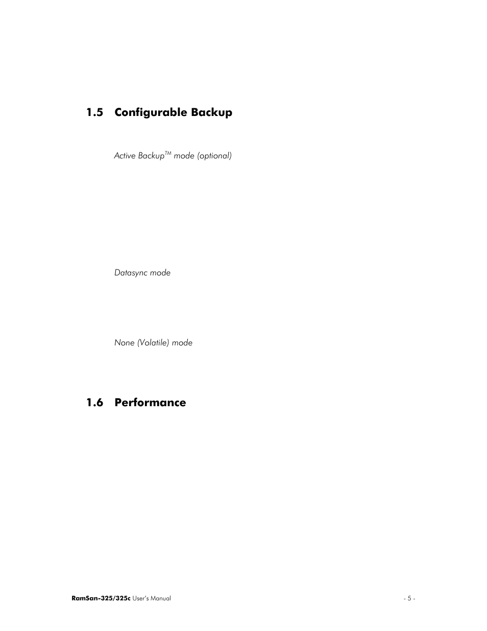 5 configurable backup, 6 performance | Texas Memory Systems RamSan-325/325c User Manual | Page 9 / 121