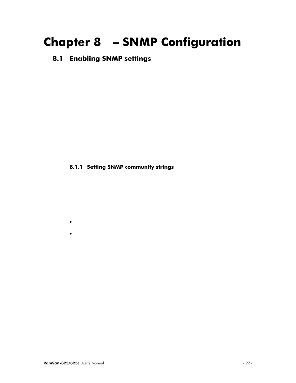 Chapter 8 – snmp configuration, 1 enabling snmp settings | Texas Memory Systems RamSan-325/325c User Manual | Page 96 / 121