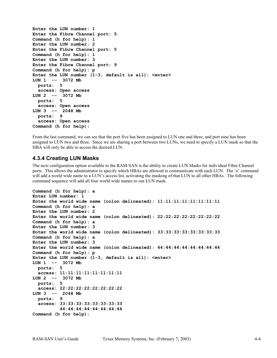 Creating lun masks, 4 creating lun masks -4 | Texas Memory Systems RAM-SAN 520 User Manual | Page 15 / 26