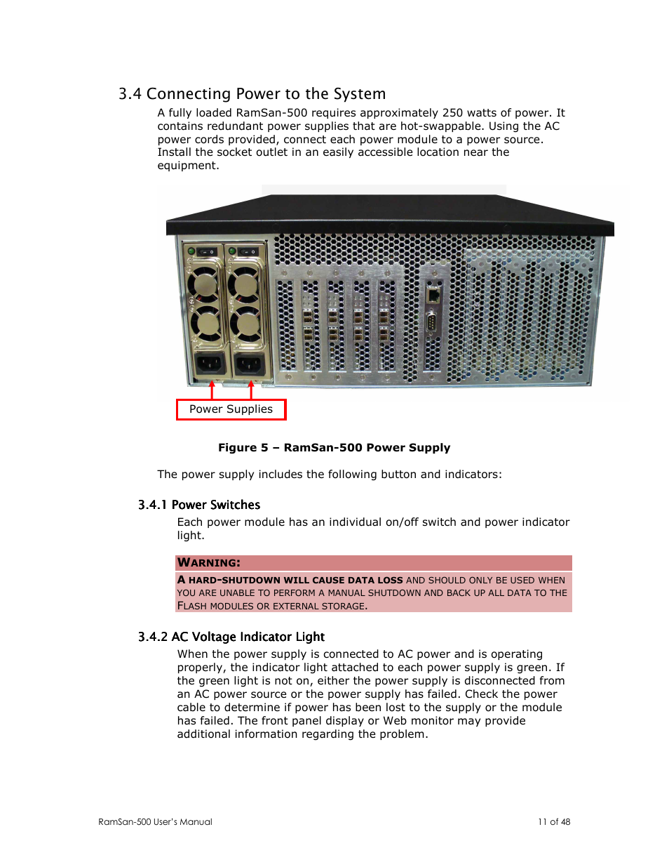 4 connecting power to the system | Texas Memory Systems RamSan-500 User Manual | Page 11 / 48