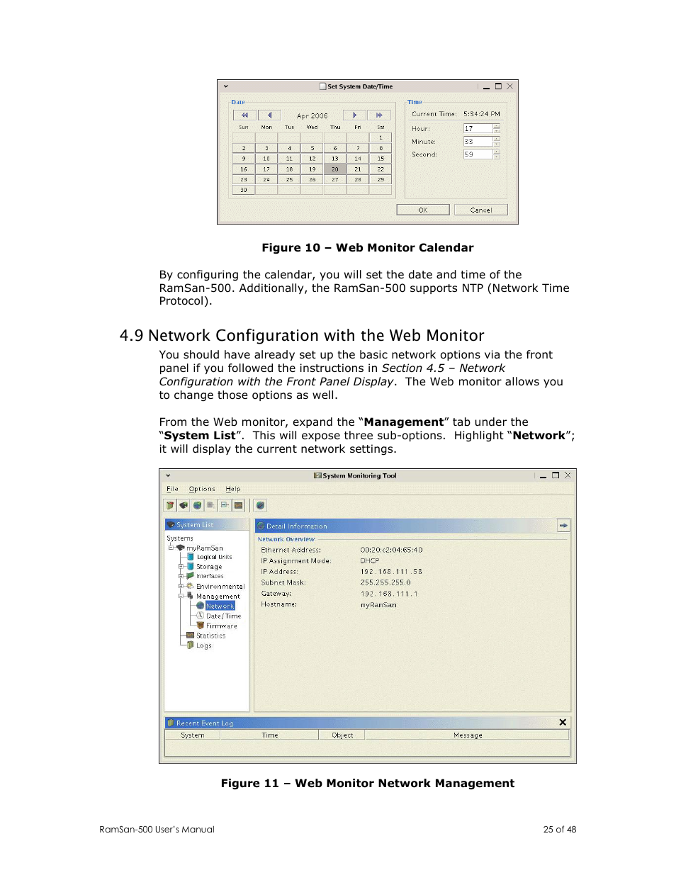 9 network configuration with the web monitor | Texas Memory Systems RamSan-500 User Manual | Page 25 / 48