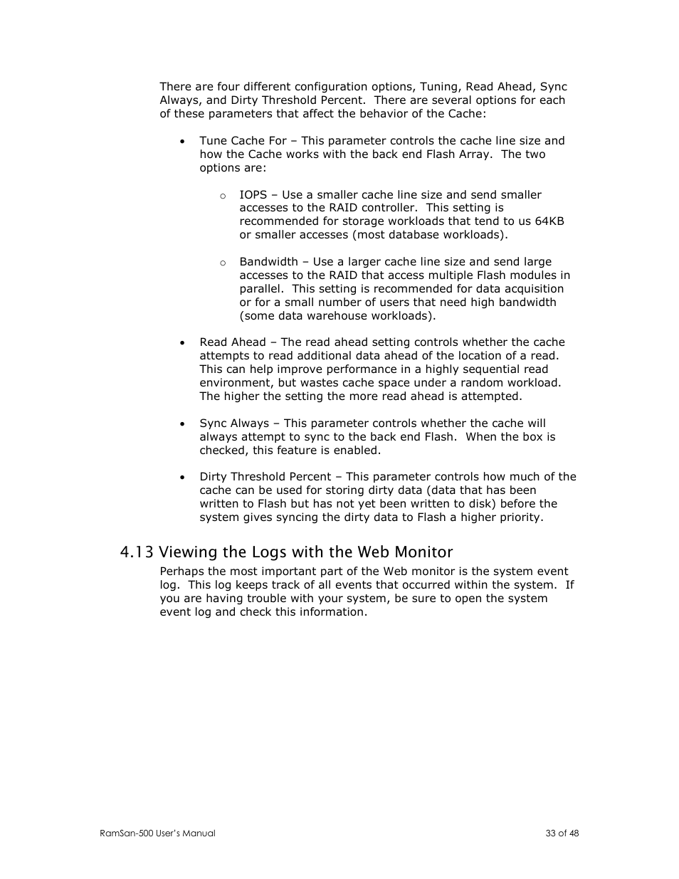 13 viewing the logs with the web monitor | Texas Memory Systems RamSan-500 User Manual | Page 33 / 48