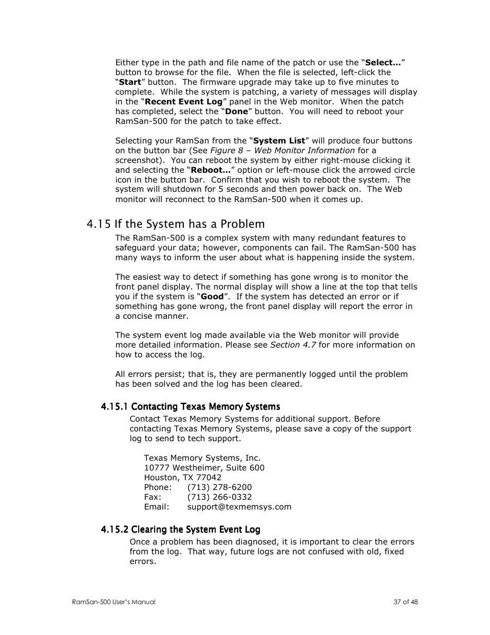 15 if the system has a problem | Texas Memory Systems RamSan-500 User Manual | Page 37 / 48