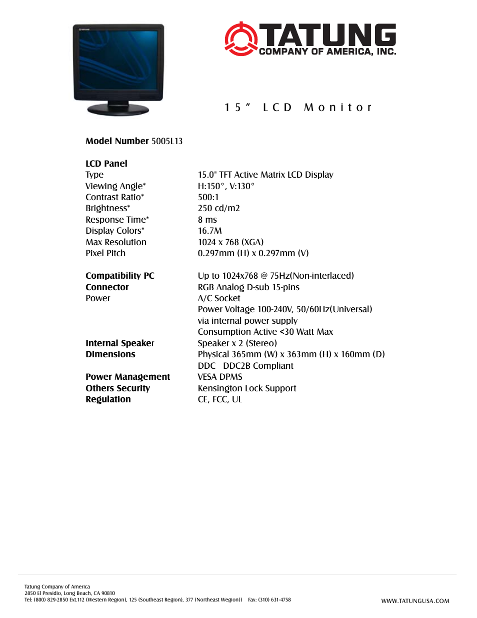 Tatung 5005L13 User Manual | 1 page