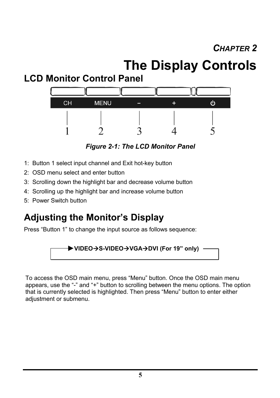 The display controls, Lcd monitor control panel, Adjusting the monitor’s display | Tatung TLM-1705 User Manual | Page 10 / 16