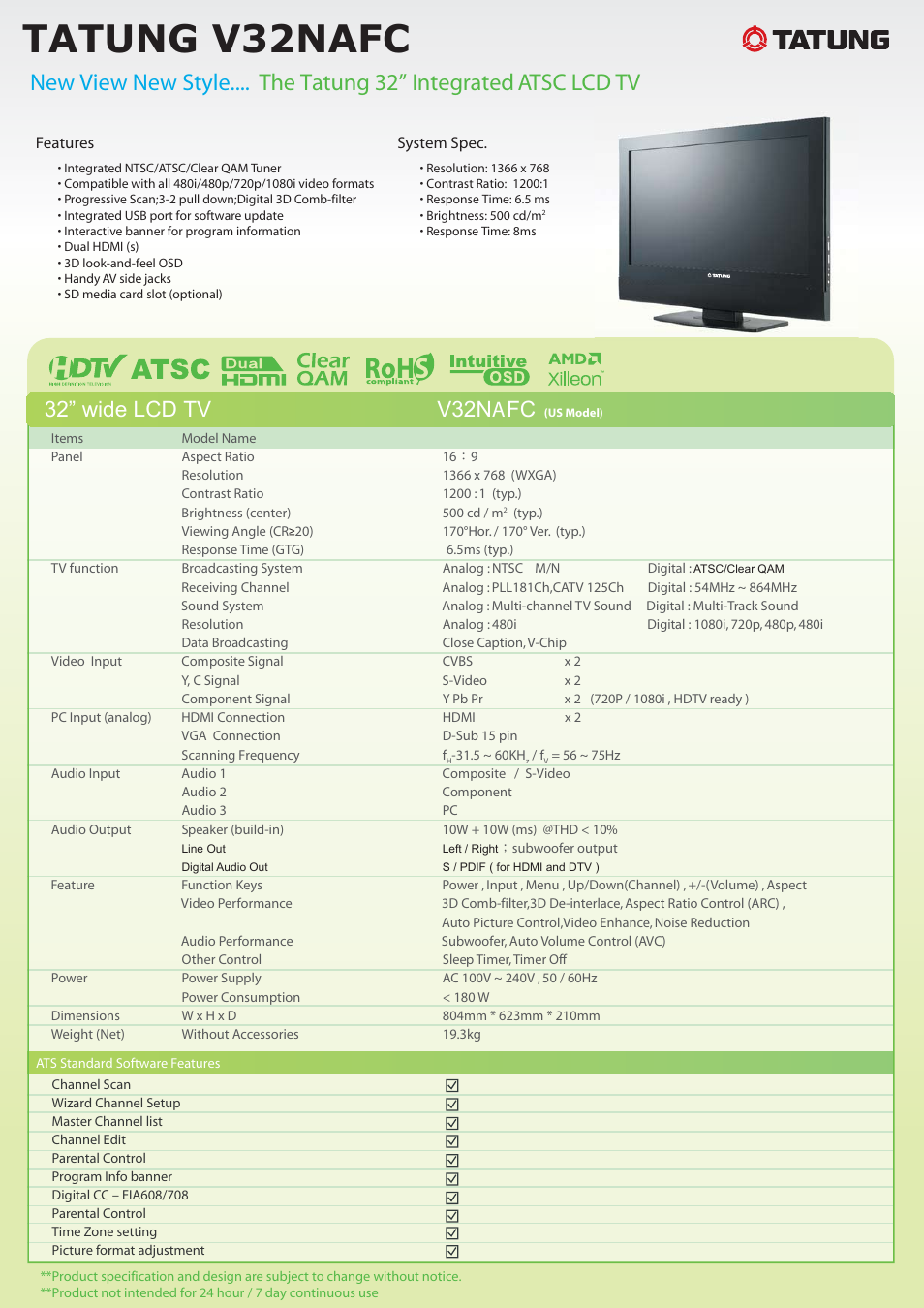 Tatung V32NAFC User Manual | 1 page