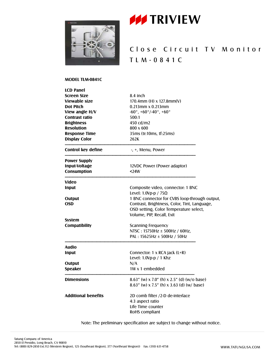 Tatung TLM-0841C User Manual | 1 page