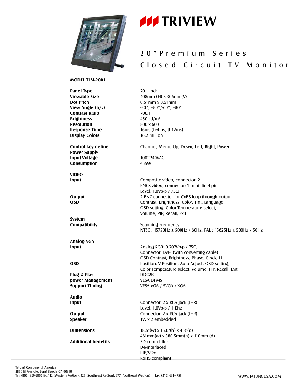 Tatung TLM-2001 User Manual | 1 page