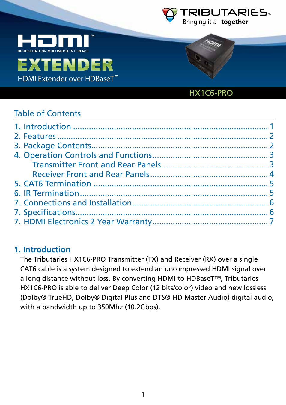 Tributaries HDMI HX1C6-PRO User Manual | Page 2 / 8