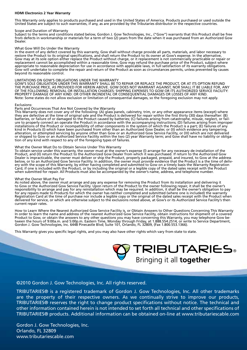 Tributaries HDMI HX1C6-PRO User Manual | Page 8 / 8