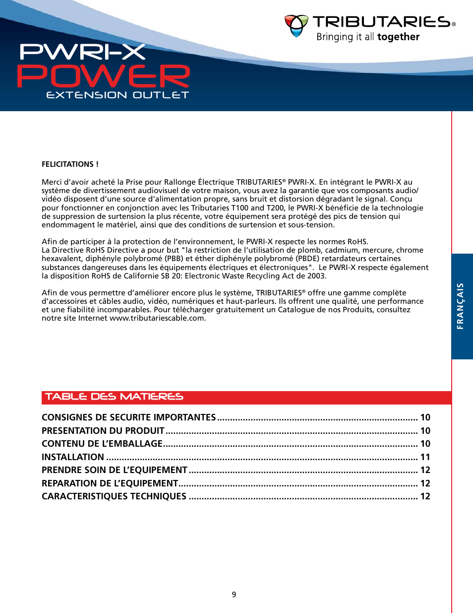 Power, Pwri-x | Tributaries PWRI-X User Manual | Page 11 / 16