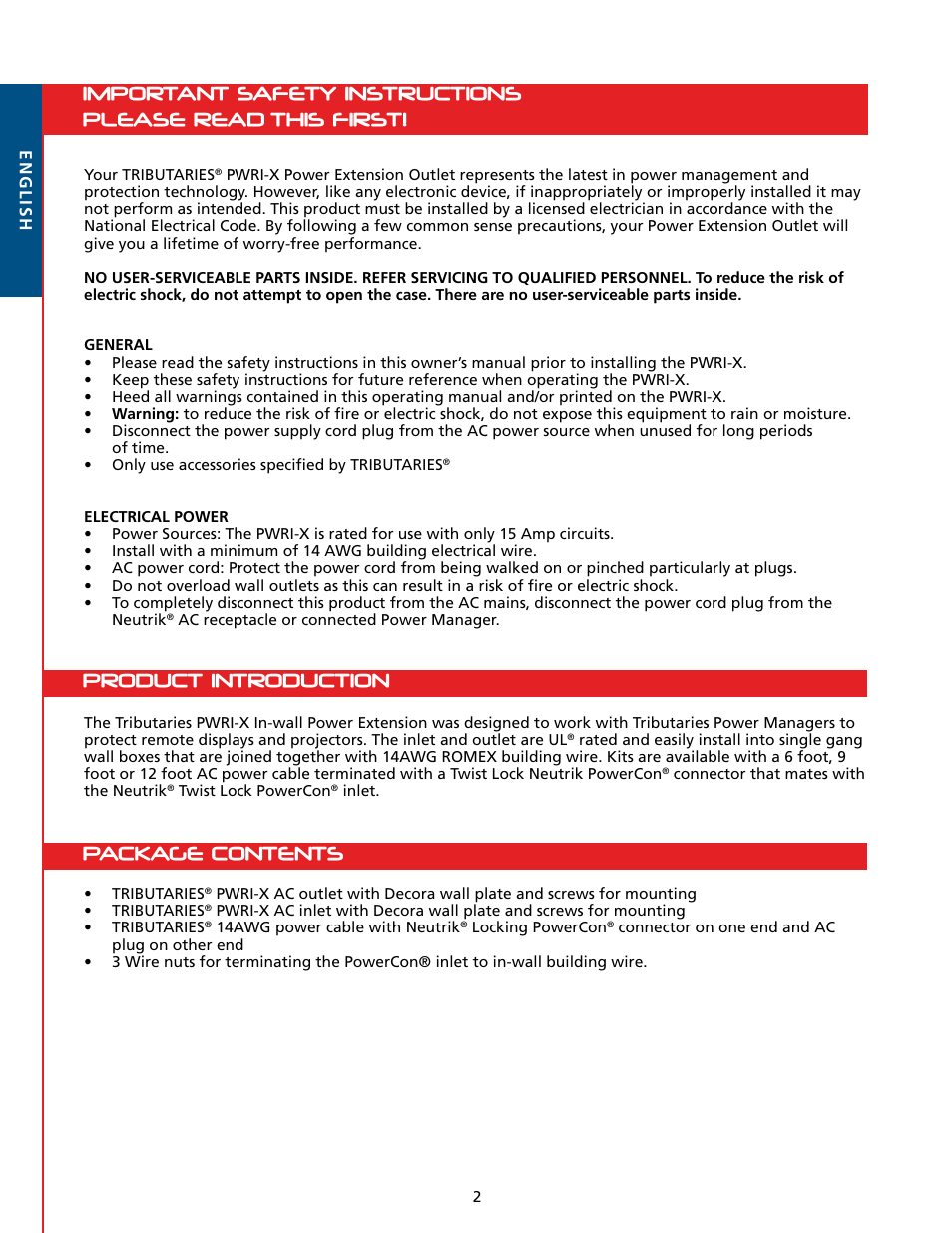 Tributaries PWRI-X User Manual | Page 4 / 16