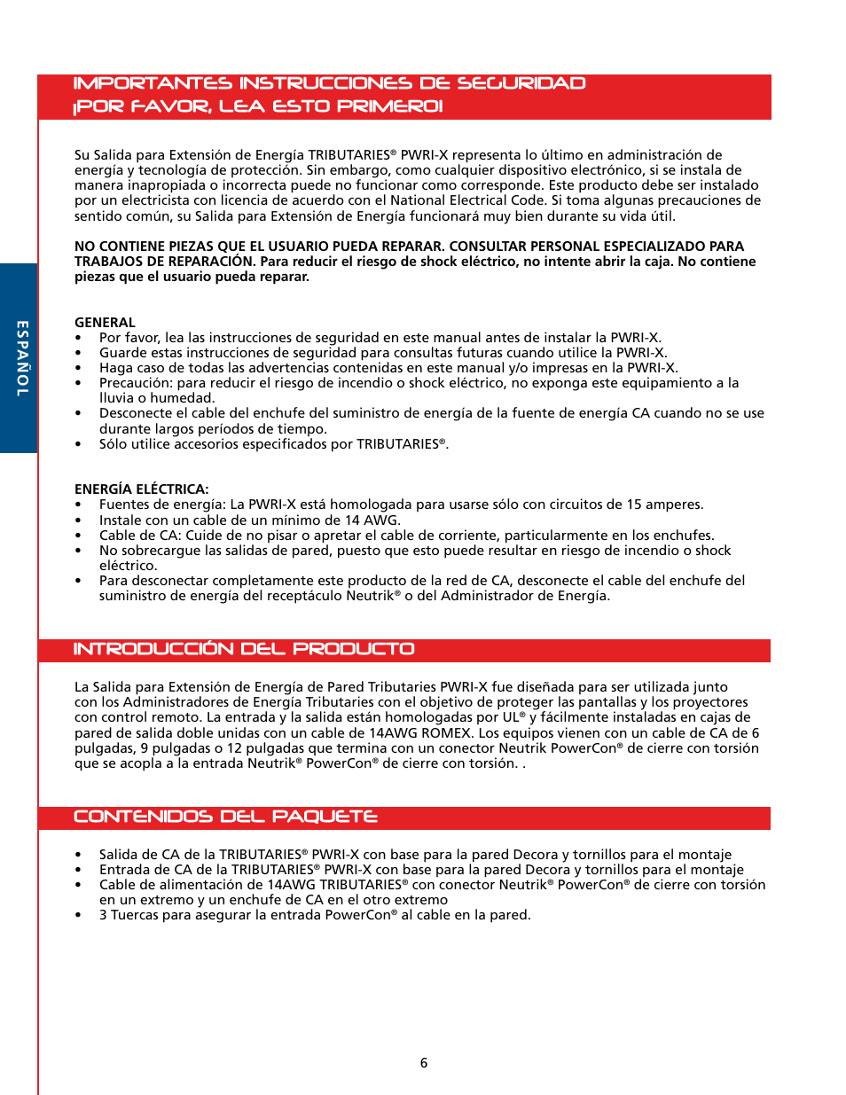 Tributaries PWRI-X User Manual | Page 8 / 16