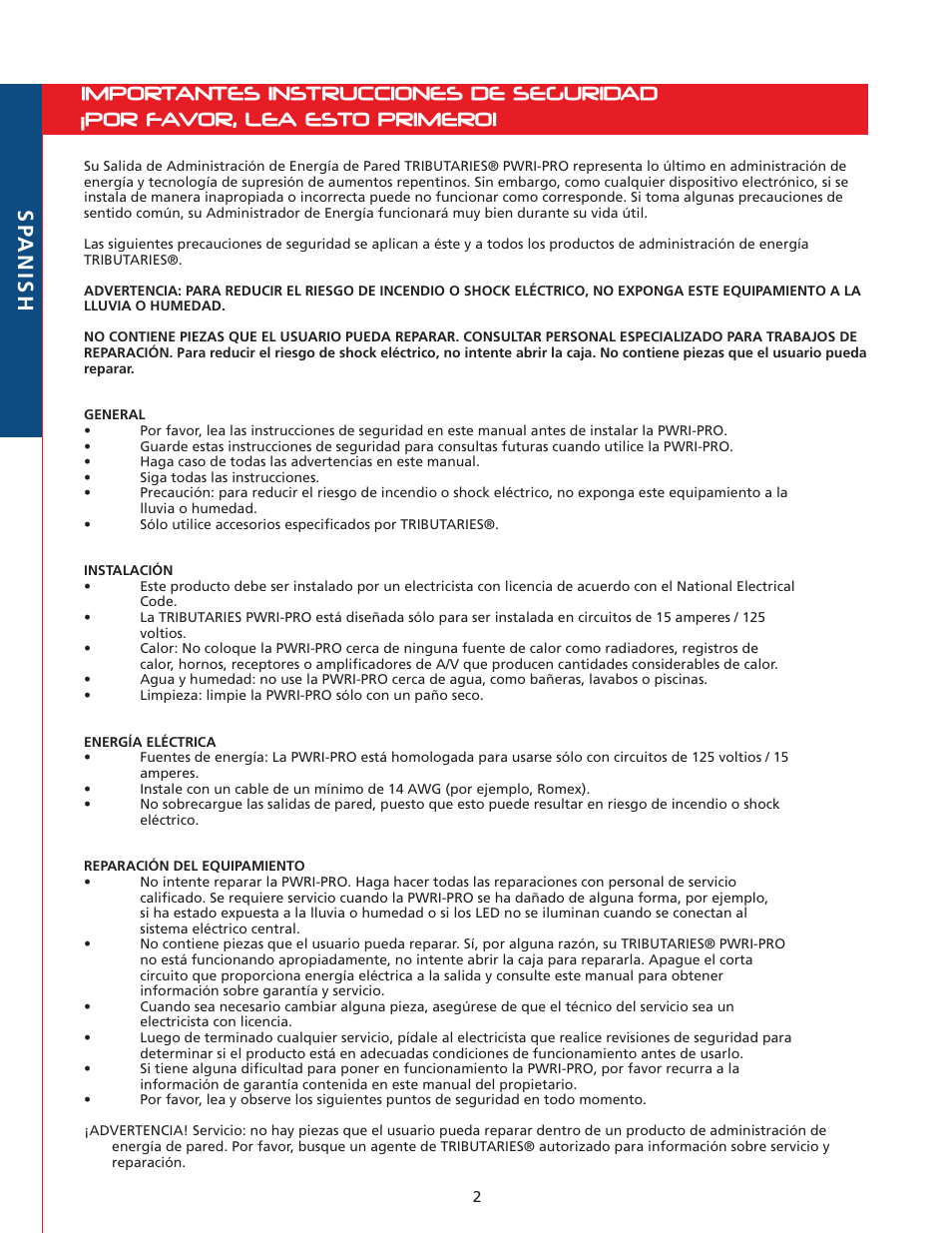 Tributaries PWRI-PRO User Manual | Page 18 / 24
