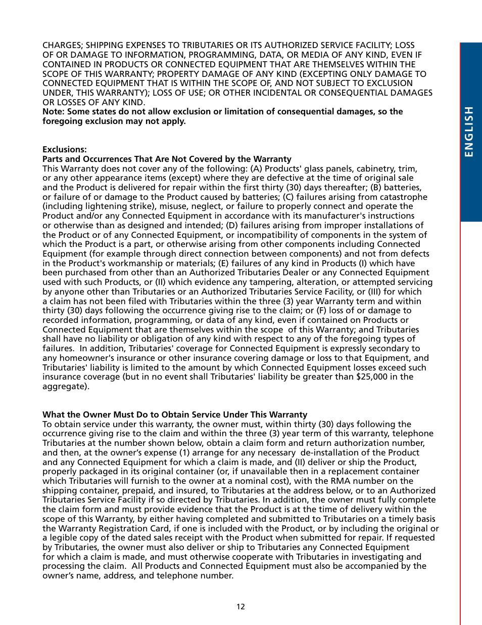 English | Tributaries T200 User Manual | Page 13 / 40