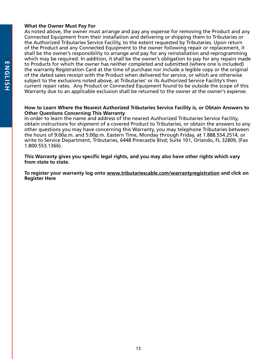 English | Tributaries T200 User Manual | Page 14 / 40
