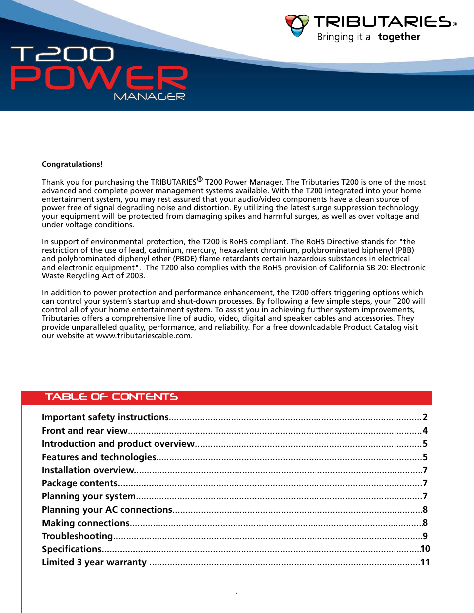 Tributaries T200 User Manual | Page 2 / 40