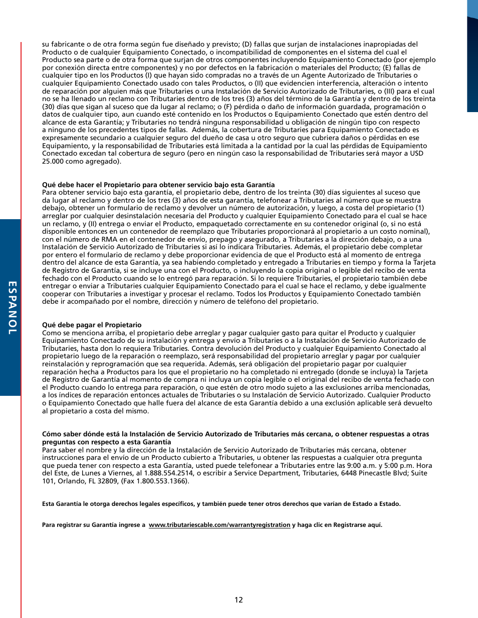 Esp anol | Tributaries T200 User Manual | Page 26 / 40