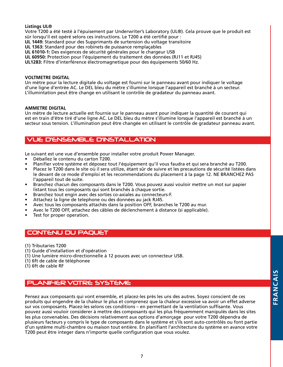 Vue d’ensemble d’installation, Contenu du paquet planifier votre systeme francais | Tributaries T200 User Manual | Page 33 / 40