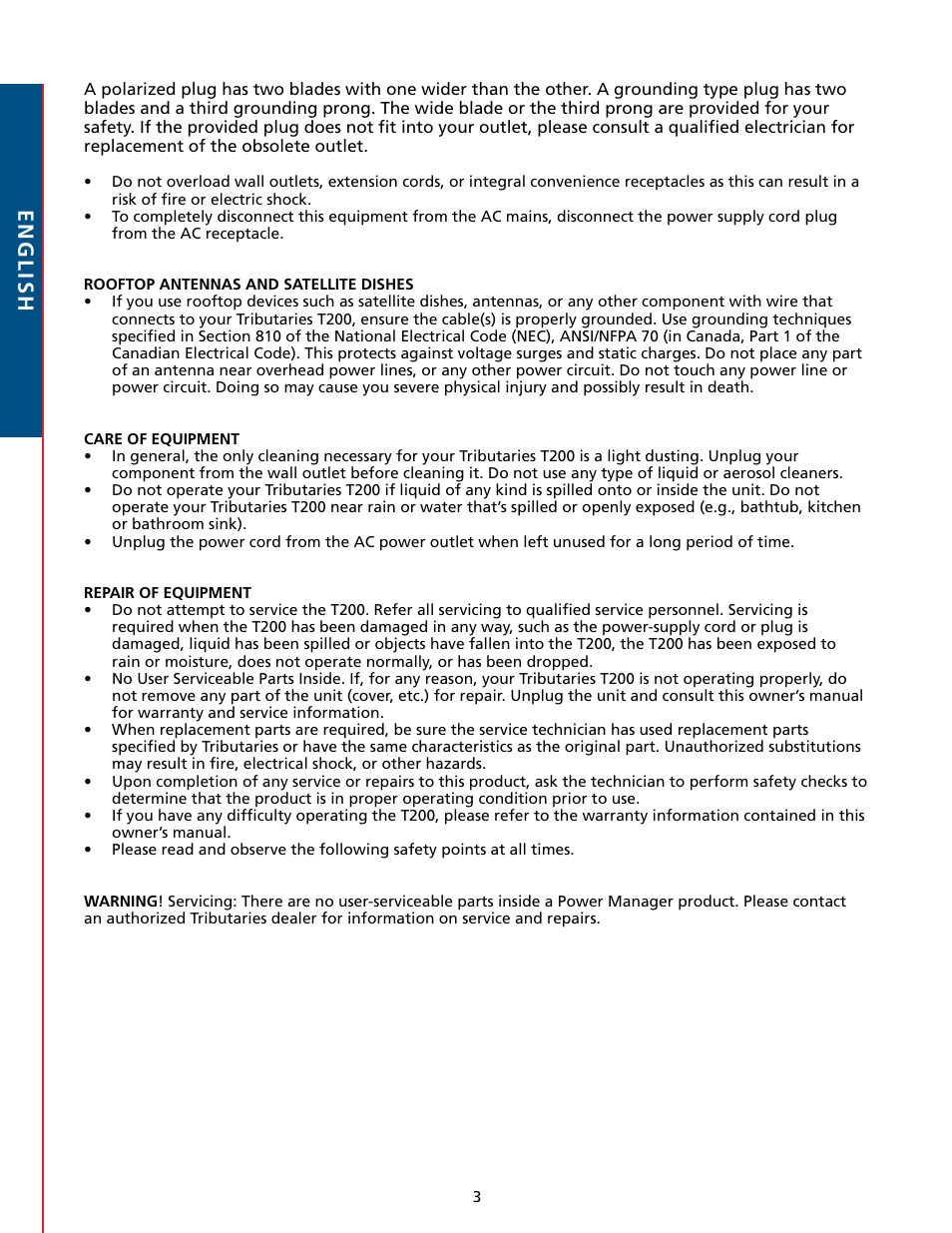 English | Tributaries T200 User Manual | Page 4 / 40