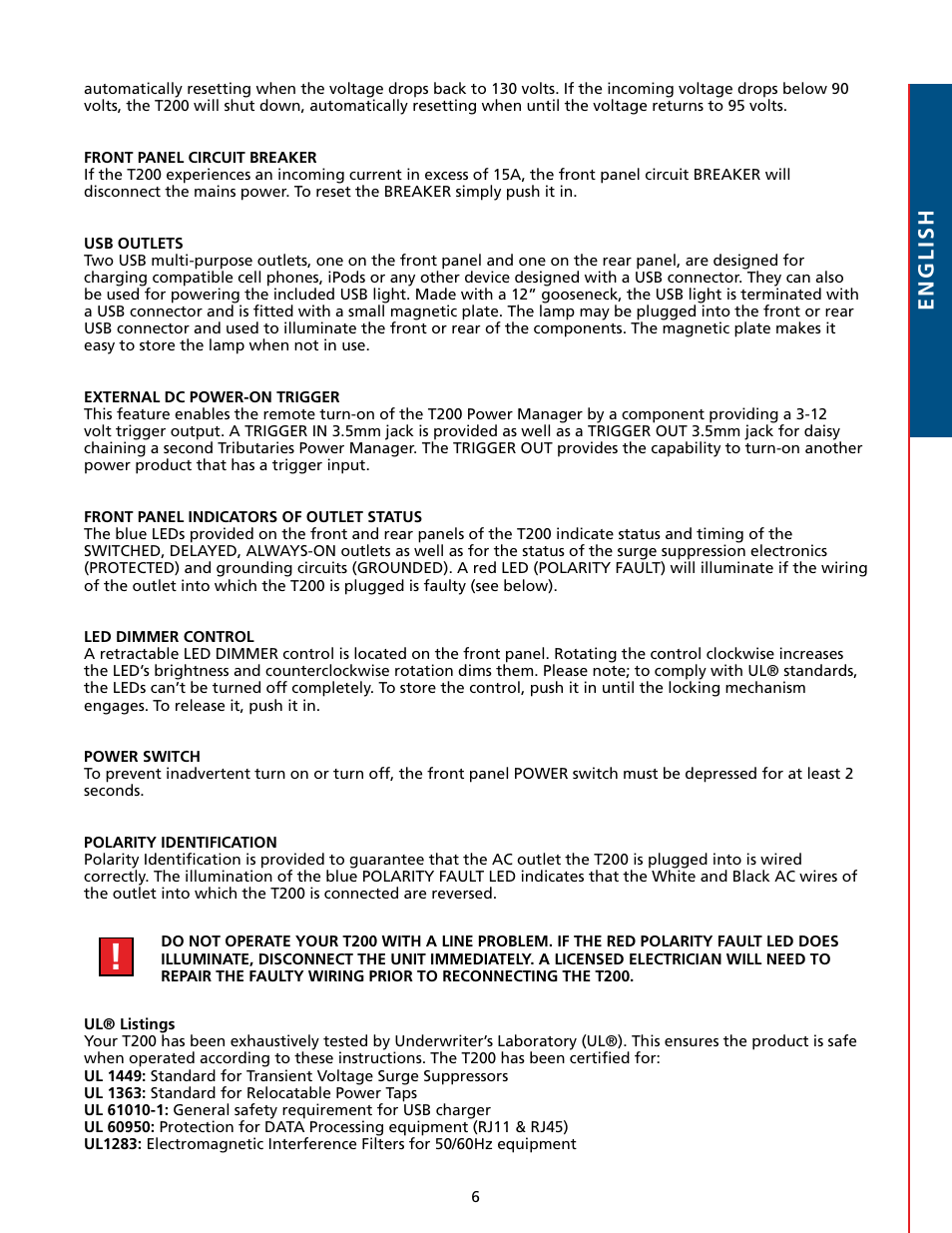English | Tributaries T200 User Manual | Page 7 / 40