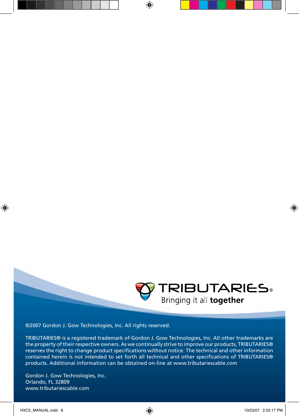 Tributaries HDMI HXC5 User Manual | Page 8 / 8