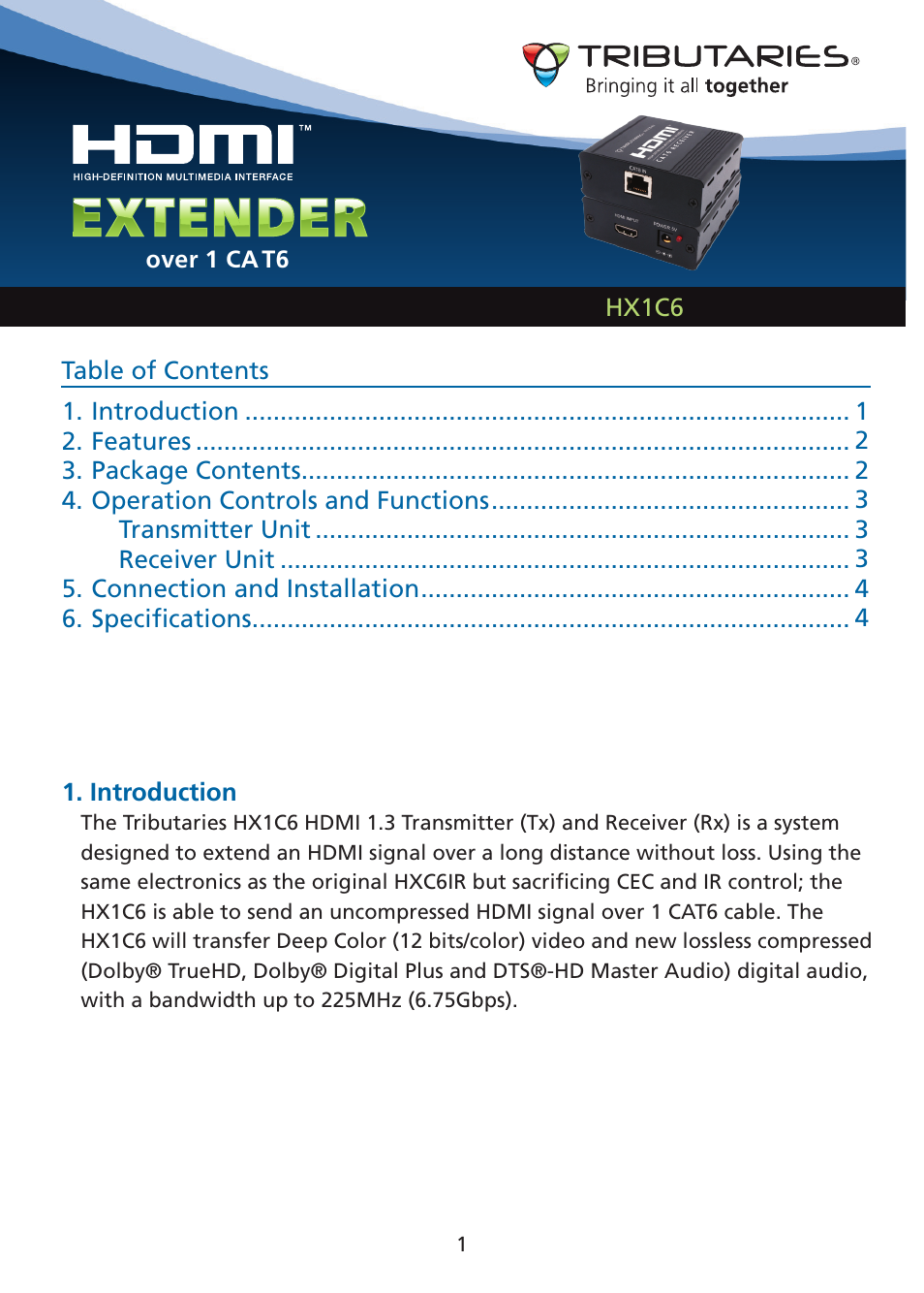 Tributaries HDMI HX1C6 User Manual | Page 2 / 8