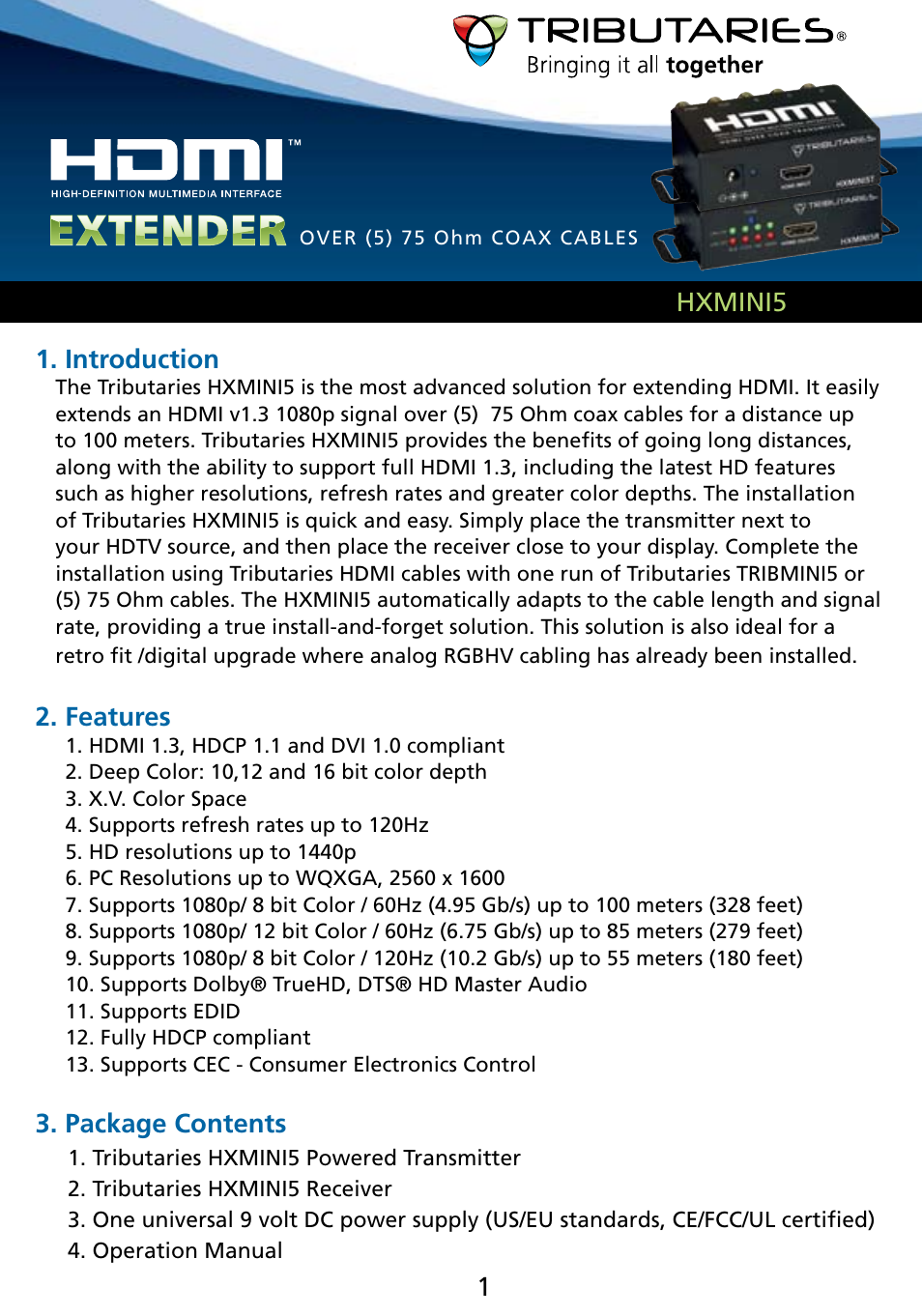Tributaries HDMI HXMINI5 User Manual | Page 2 / 8