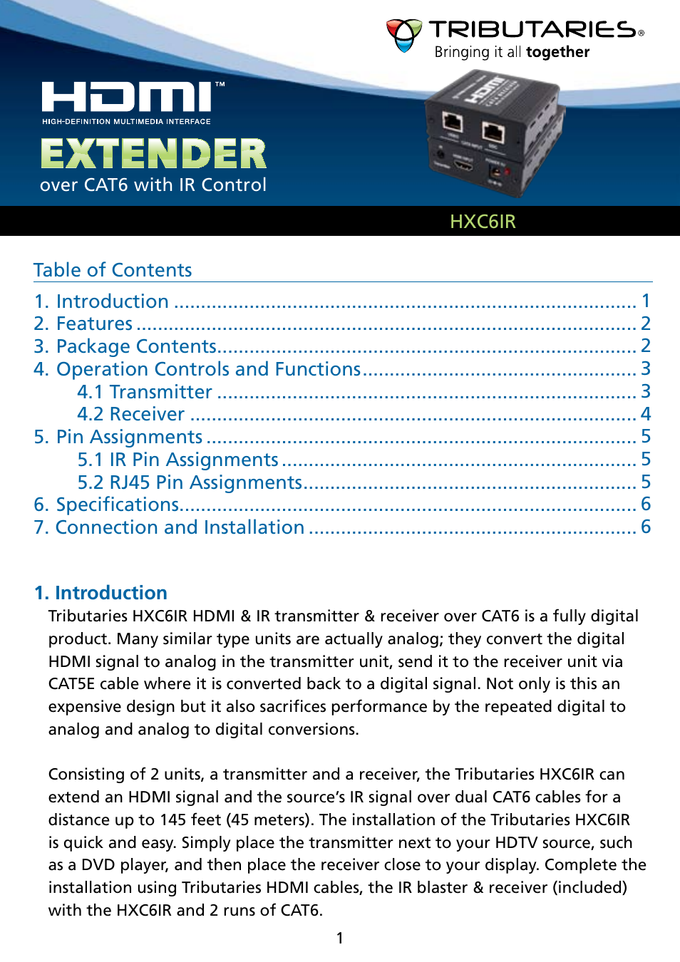 Tributaries HDMI HXC6IR User Manual | Page 2 / 8