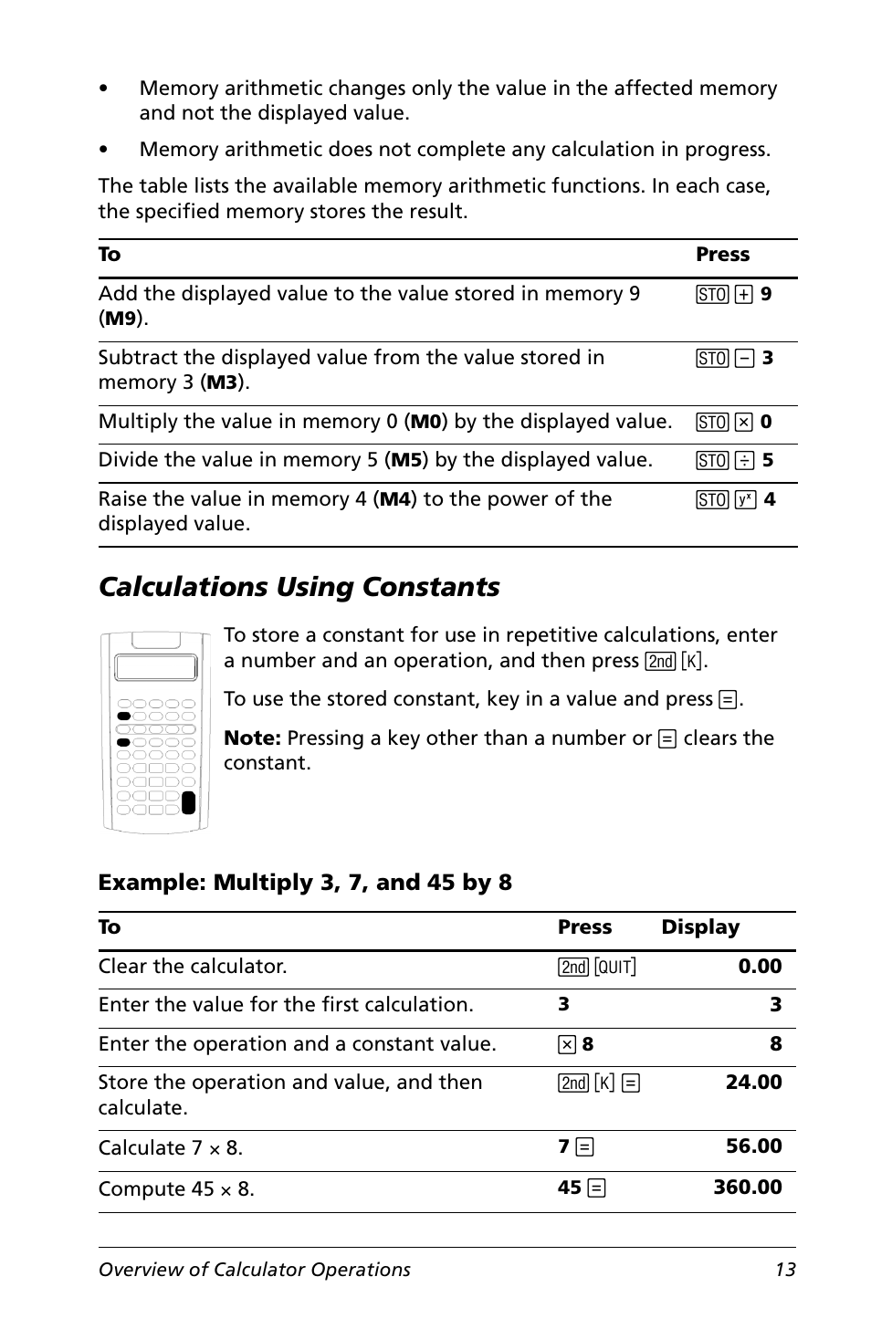 Calculations using constants, Example: multiply 3, 7, and 45 by 8 | Texas Instruments Calculator User Manual | Page 17 / 116