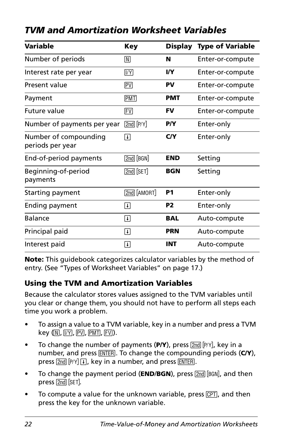 Tvm and amortization worksheet variables, Using the tvm and amortization variables | Texas Instruments Calculator User Manual | Page 26 / 116