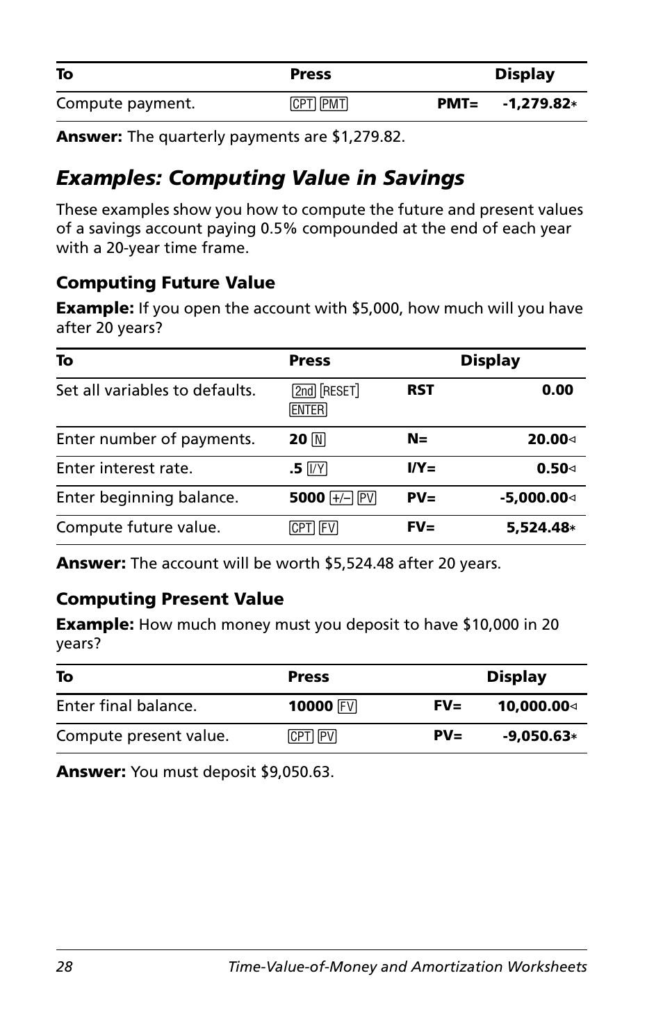 Examples: computing value in savings, Computing future value, Computing present value | Texas Instruments Calculator User Manual | Page 32 / 116