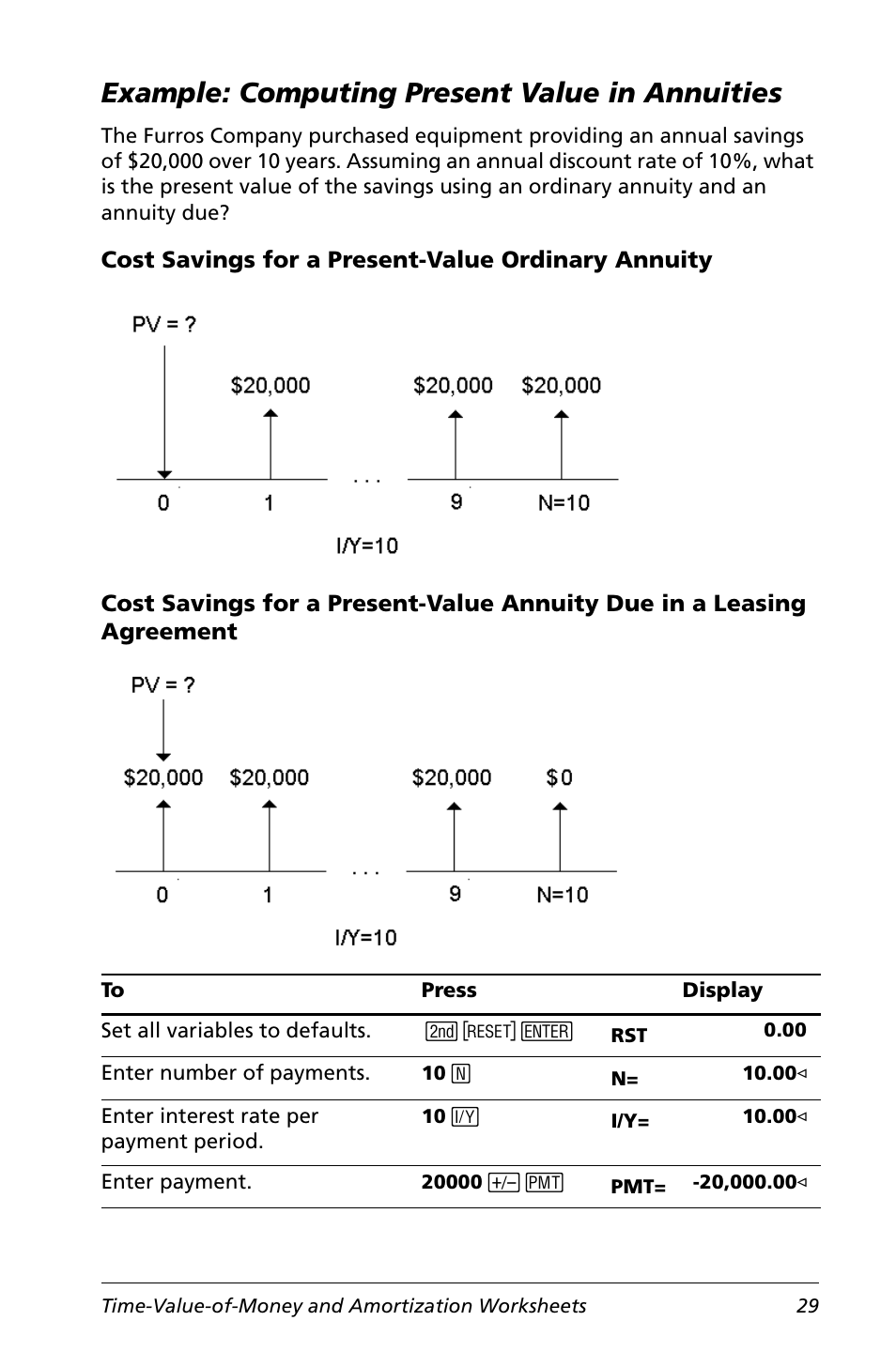 Example: computing present value in annuities, Cost savings for a present-value ordinary annuity | Texas Instruments Calculator User Manual | Page 33 / 116