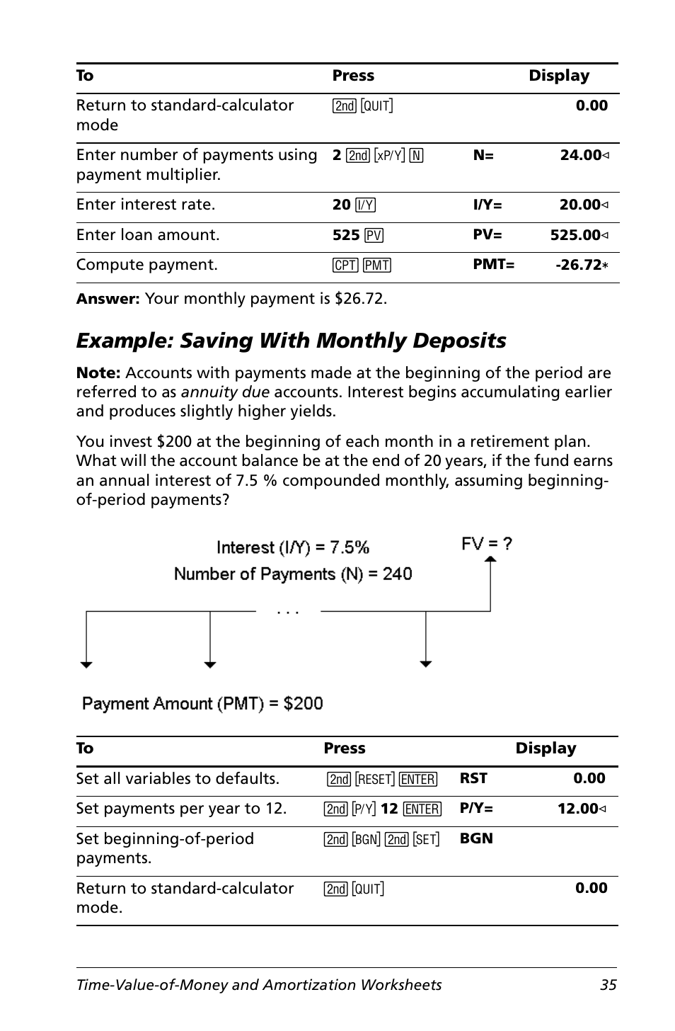 Example: saving with monthly deposits | Texas Instruments Calculator User Manual | Page 39 / 116