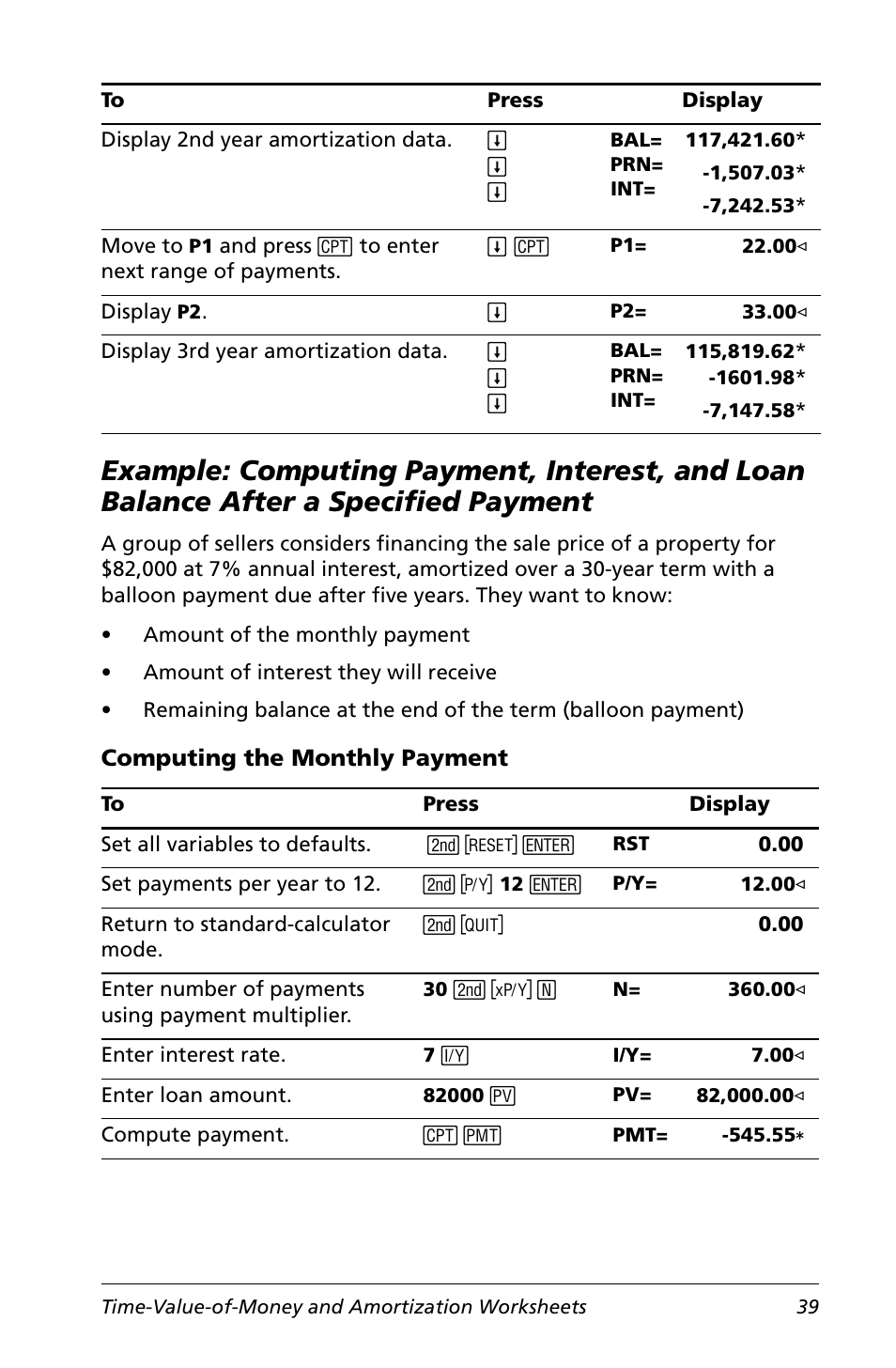 Computing the monthly payment, After a specified payment | Texas Instruments Calculator User Manual | Page 43 / 116