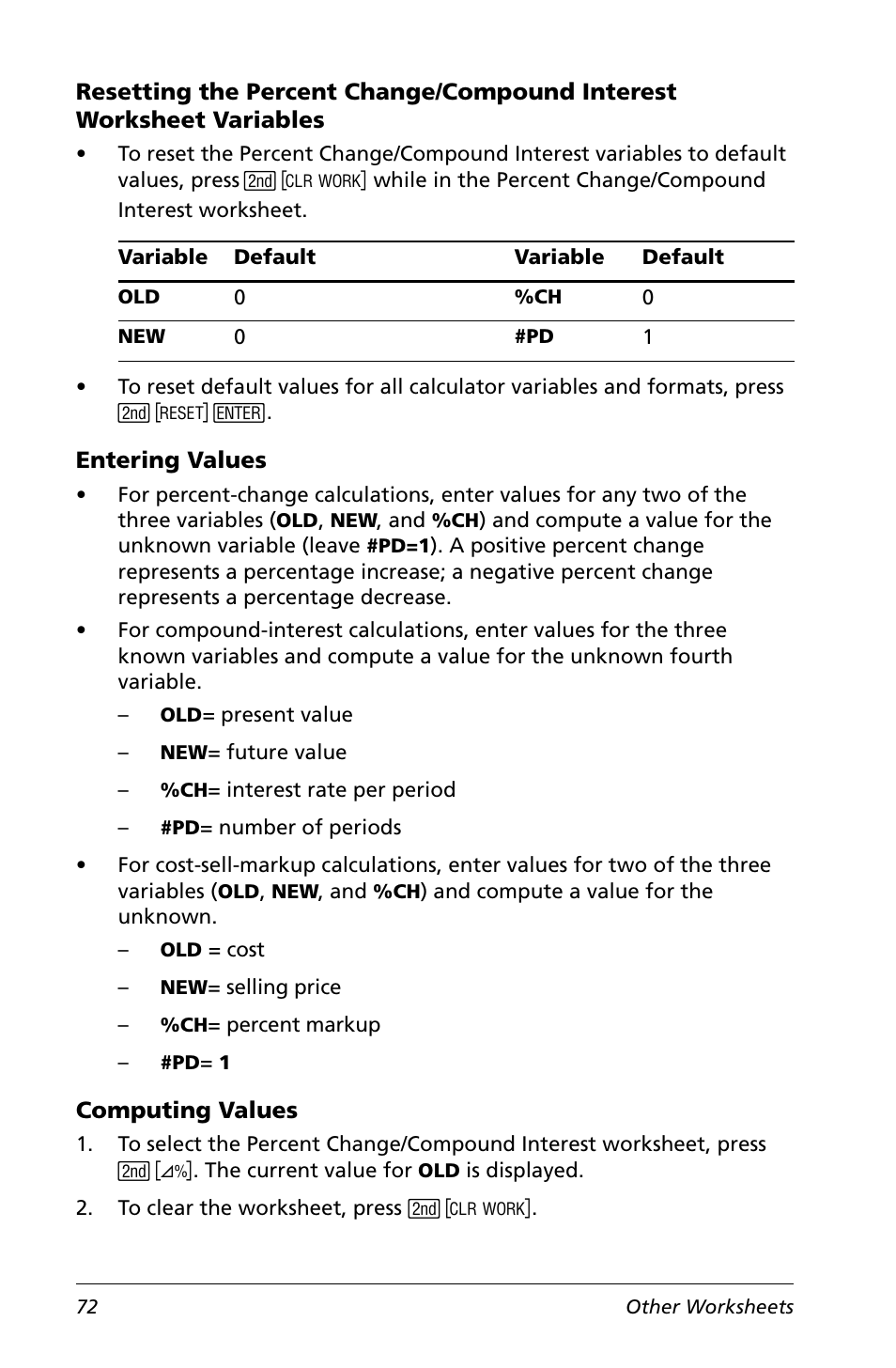 Entering values, Computing values | Texas Instruments Calculator User Manual | Page 76 / 116