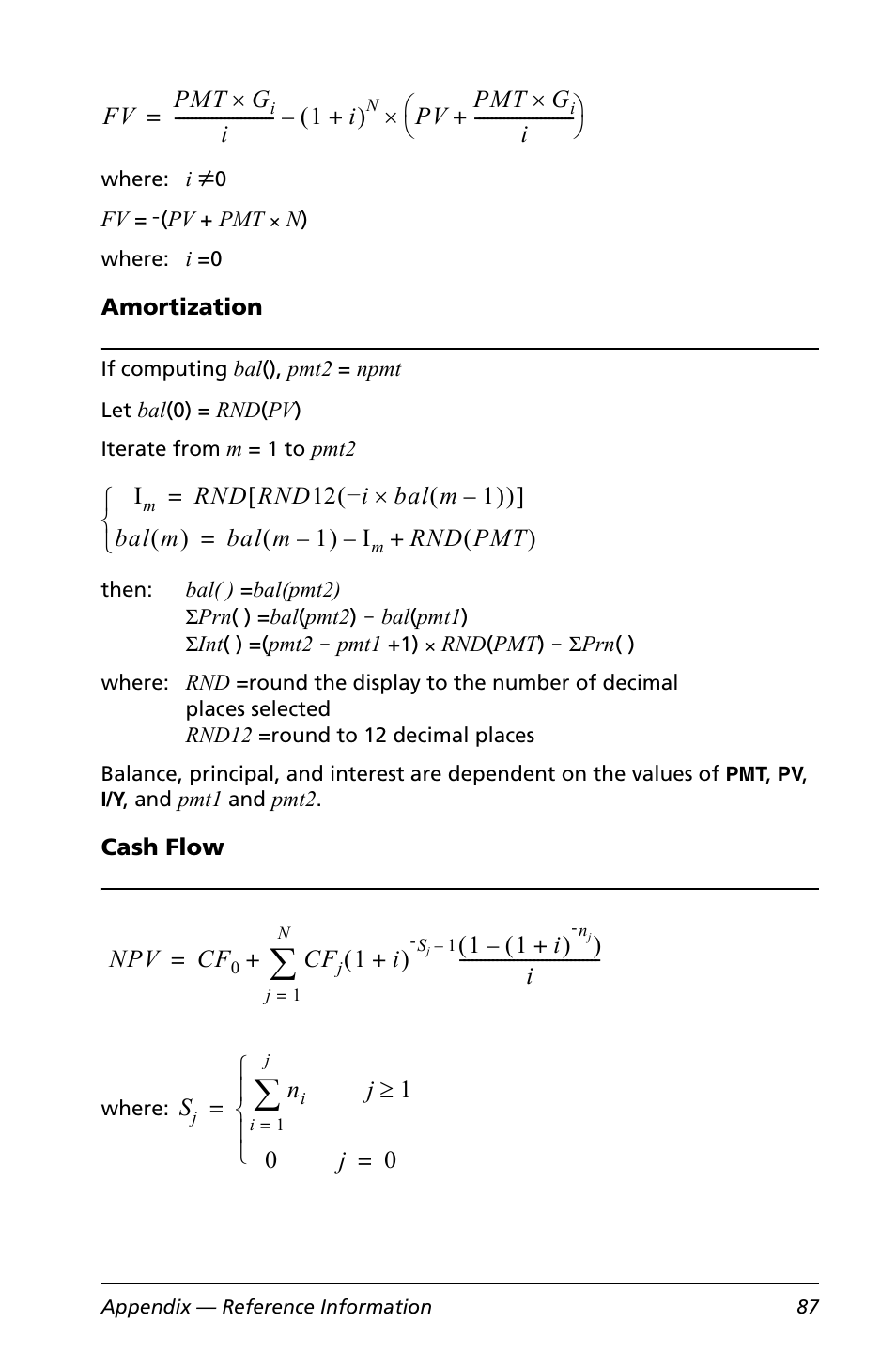 Amortization, Cash flow | Texas Instruments Calculator User Manual | Page 91 / 116