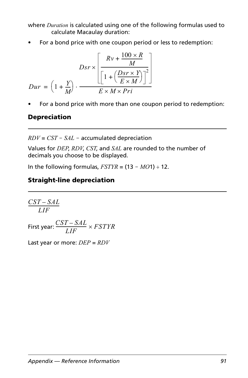 Depreciation, Straight-line depreciation | Texas Instruments Calculator User Manual | Page 95 / 116