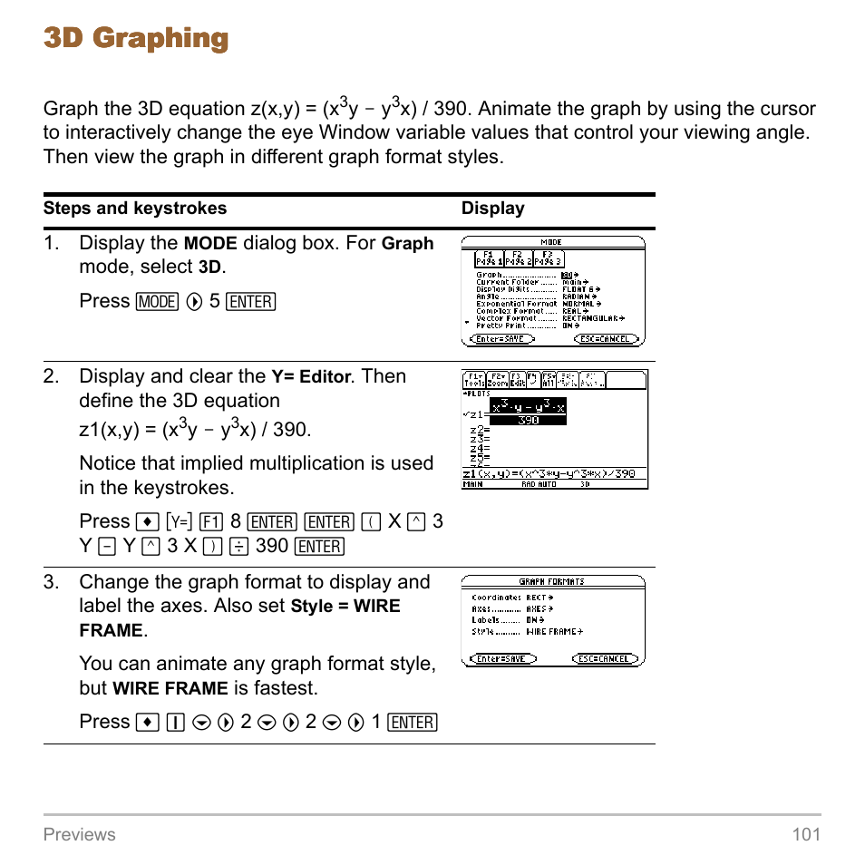 3d graphing | Texas Instruments TITANIUM TI-89 User Manual | Page 101 / 1008
