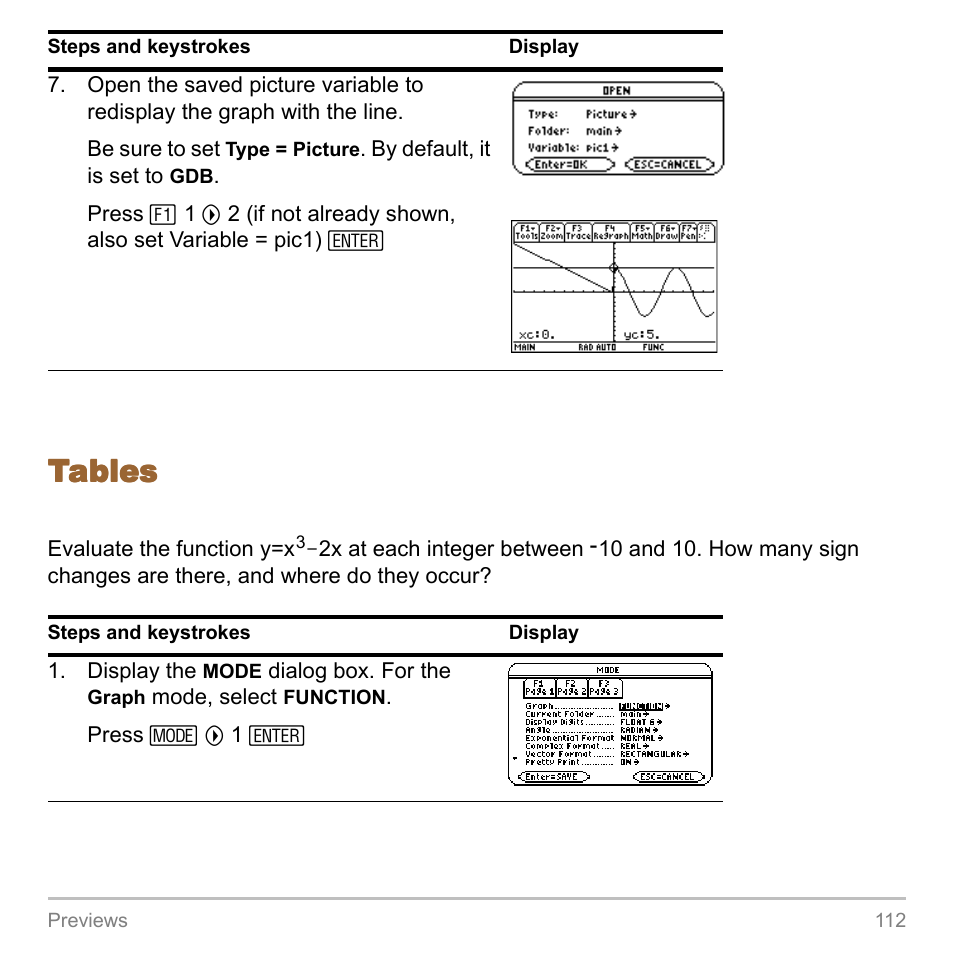 Tables | Texas Instruments TITANIUM TI-89 User Manual | Page 112 / 1008