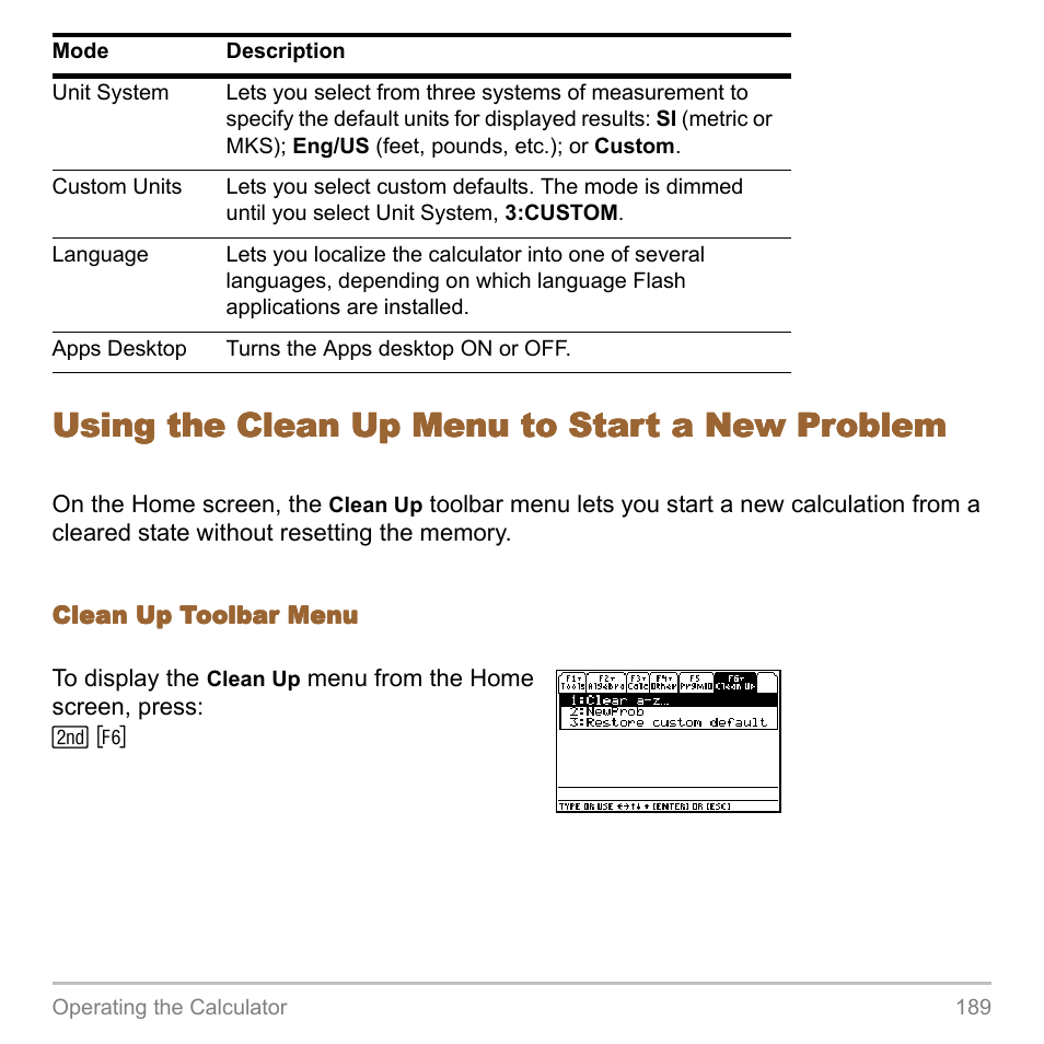Using the clean up menu to start a new problem | Texas Instruments TITANIUM TI-89 User Manual | Page 189 / 1008