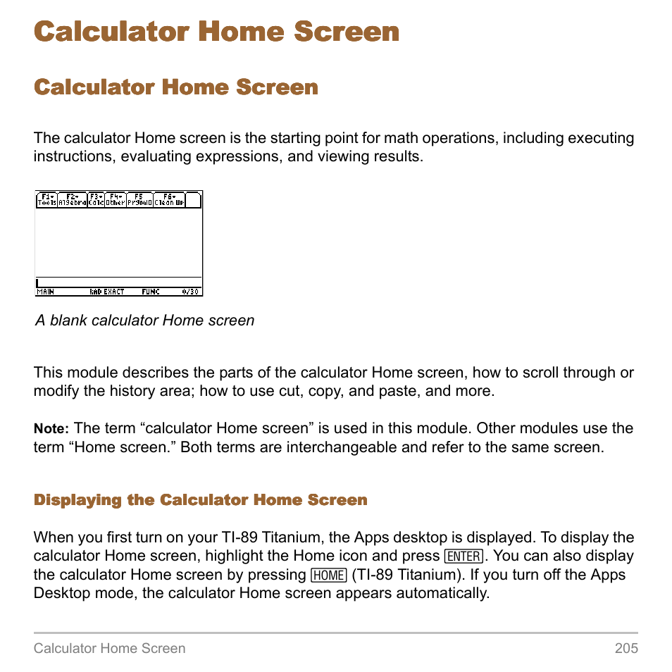 Calculator home screen | Texas Instruments TITANIUM TI-89 User Manual | Page 205 / 1008