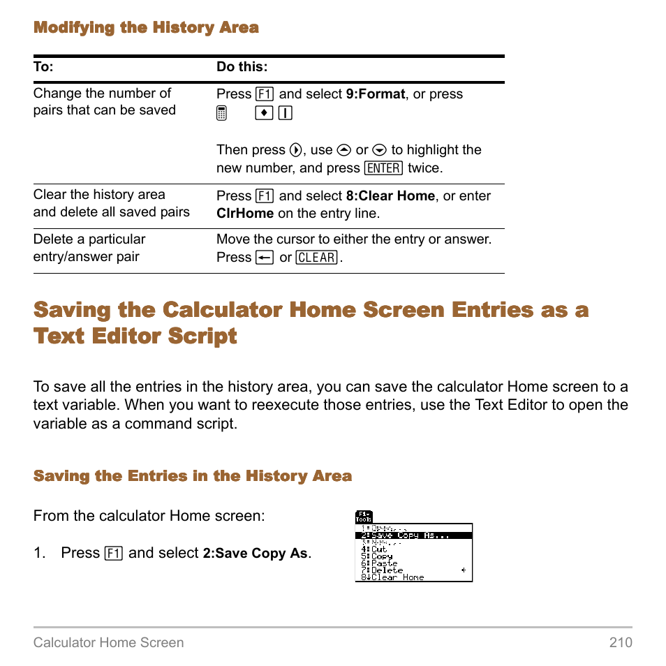 Saving the calculator home screen entries as a | Texas Instruments TITANIUM TI-89 User Manual | Page 210 / 1008