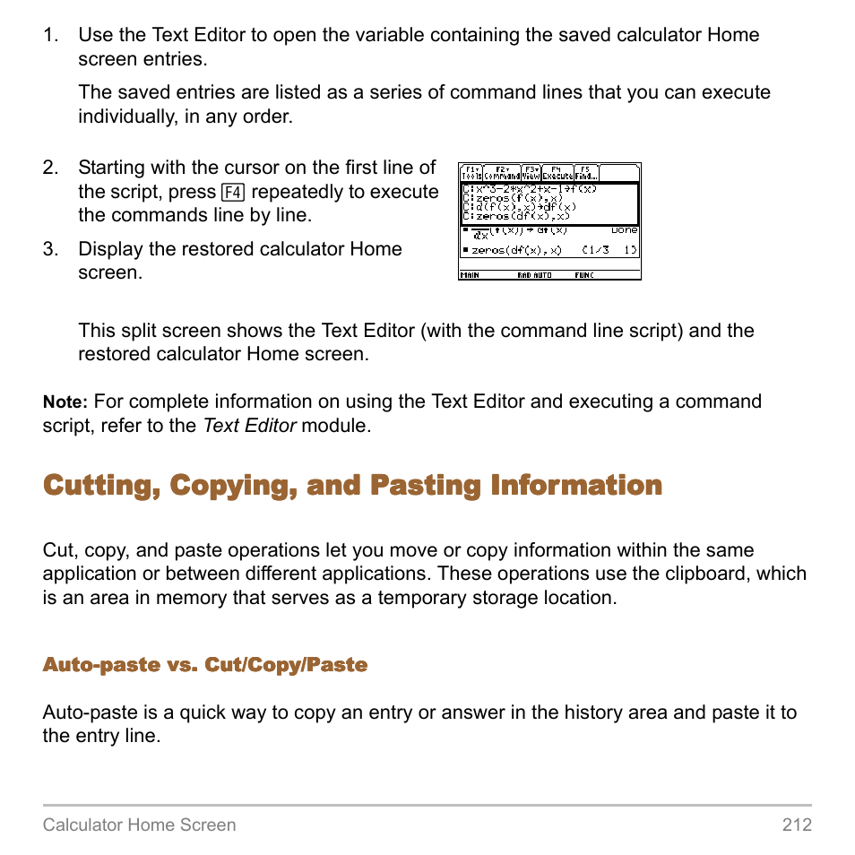 Cutting, copying, and pasting information | Texas Instruments TITANIUM TI-89 User Manual | Page 212 / 1008