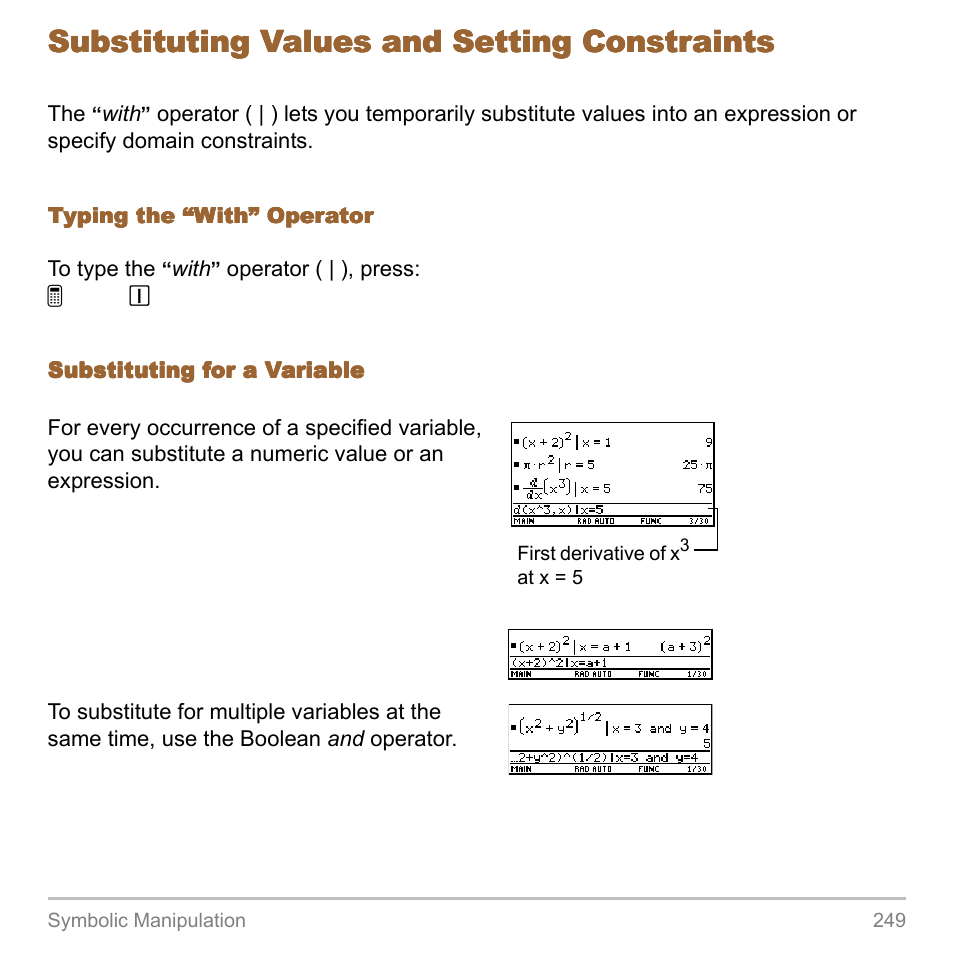 Substituting values and setting constraints | Texas Instruments TITANIUM TI-89 User Manual | Page 249 / 1008