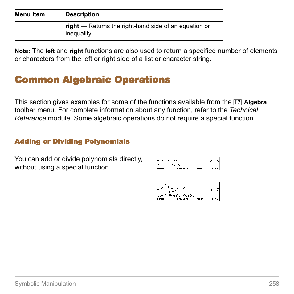 Common algebraic operations | Texas Instruments TITANIUM TI-89 User Manual | Page 258 / 1008