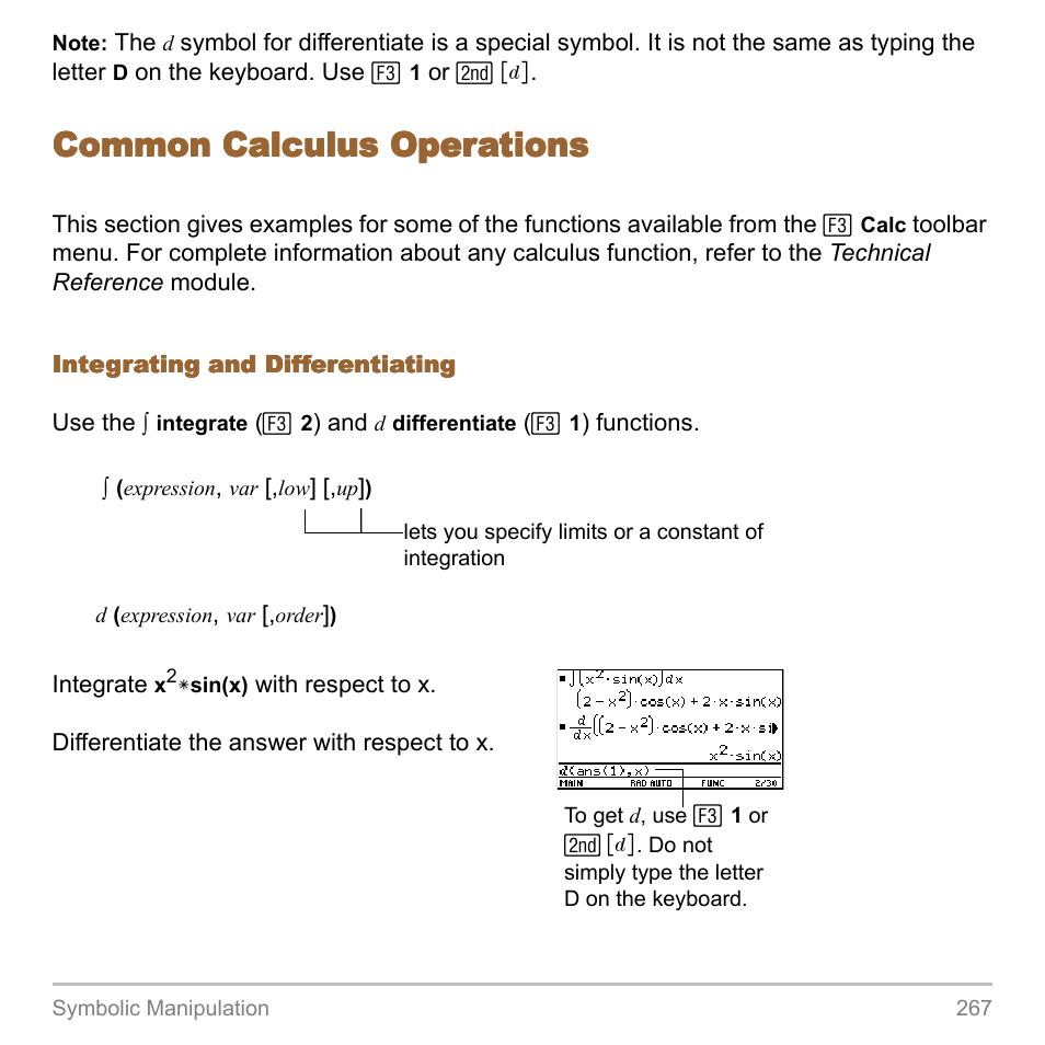Common calculus operations | Texas Instruments TITANIUM TI-89 User Manual | Page 267 / 1008