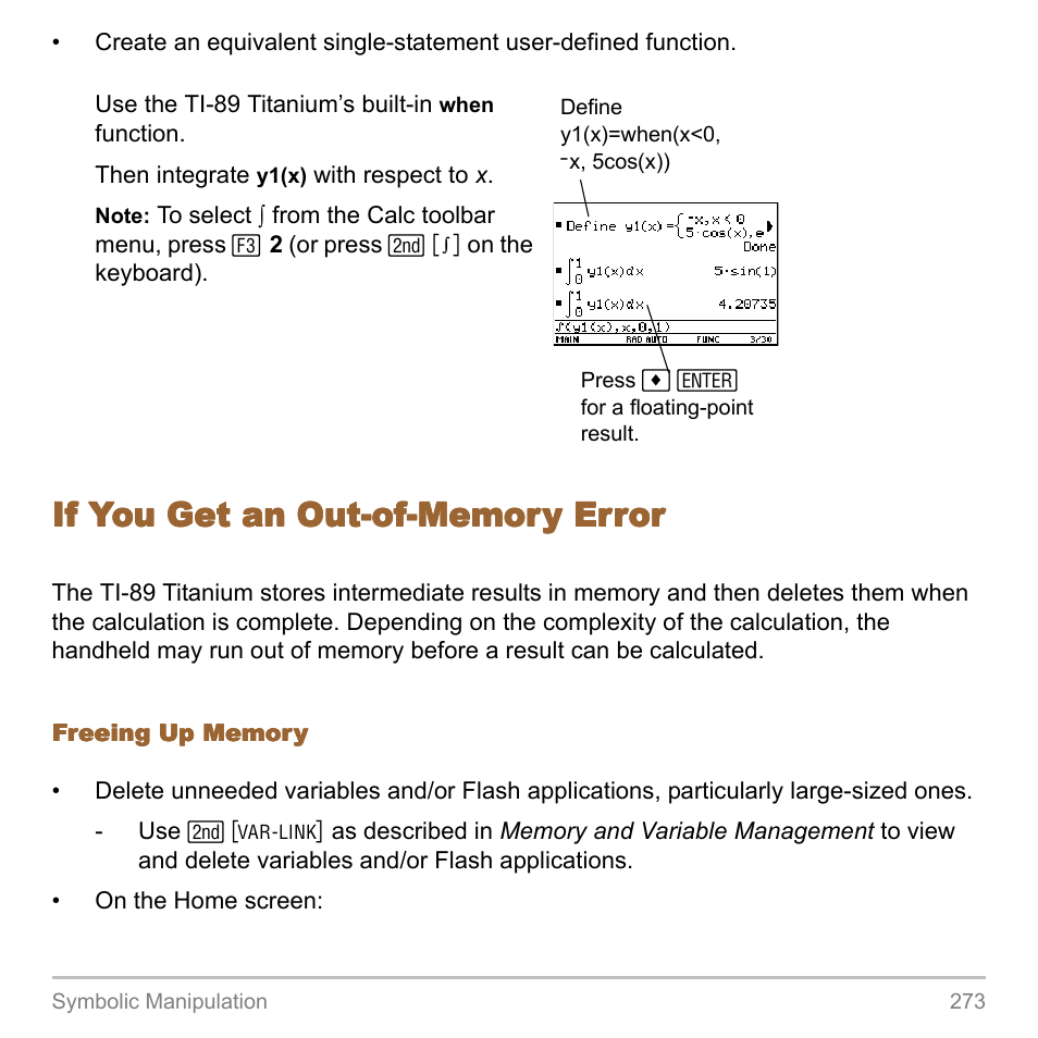 If you get an out-of-memory error | Texas Instruments TITANIUM TI-89 User Manual | Page 273 / 1008