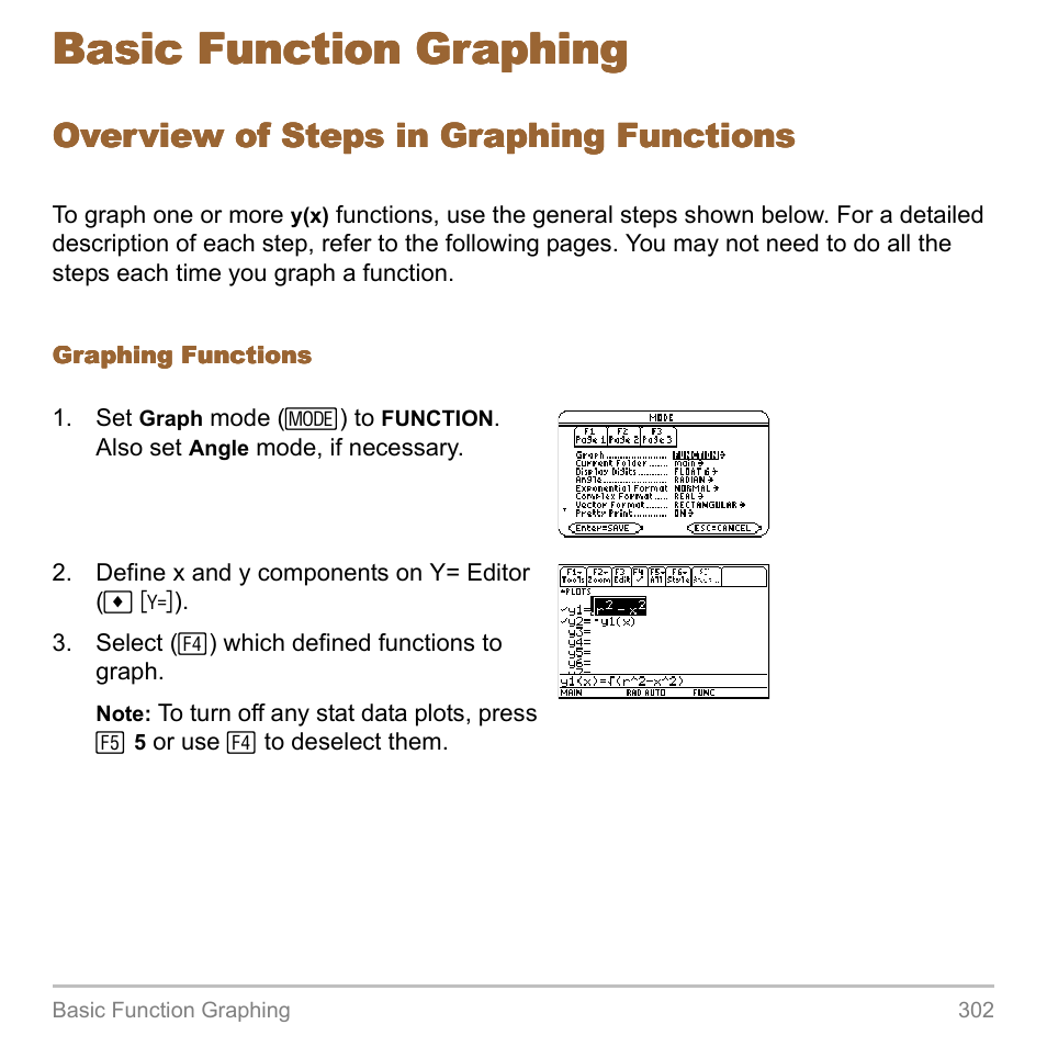 Basic function graphing, Overview of steps in graphing functions | Texas Instruments TITANIUM TI-89 User Manual | Page 302 / 1008